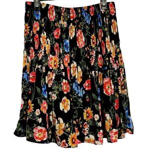 Spence Accordion Pleat Floral Pull-On Skirt Fully Lined Elastic Waist Sz L NEW